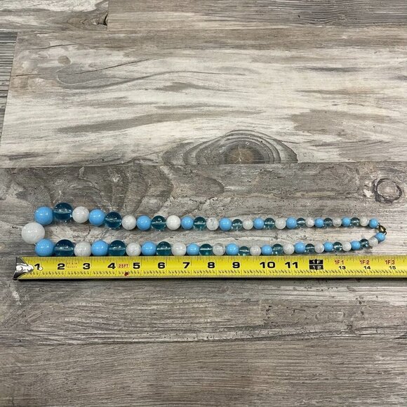 Vintage 1970s 70s Retro Blue Beaded Necklace 30" - Picture 3 of 3